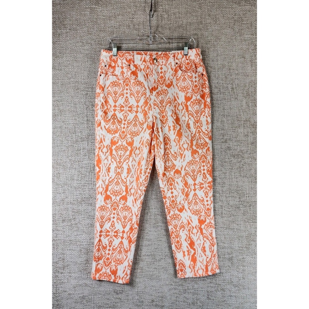 Chicos Platinum Grecian Ikat Crop Pants Womens Sz‎ 1 Sunrise Orange 31x24 NWT